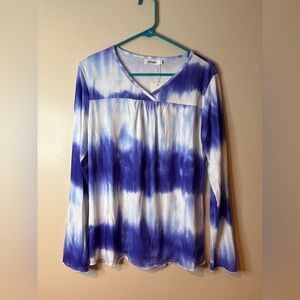 Missky Blue & White Tie-Dye Long Sleeve Wide Leg Lounge Pajama Set NWT